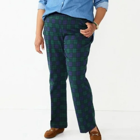 Croft & Barrow Blue and Green Plaid Effortless Stretch Bootcut Pants in Size 20W - Picture 1 of 12